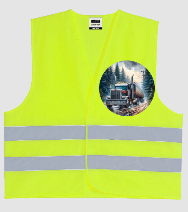 Kamion minta neonsárga pólón