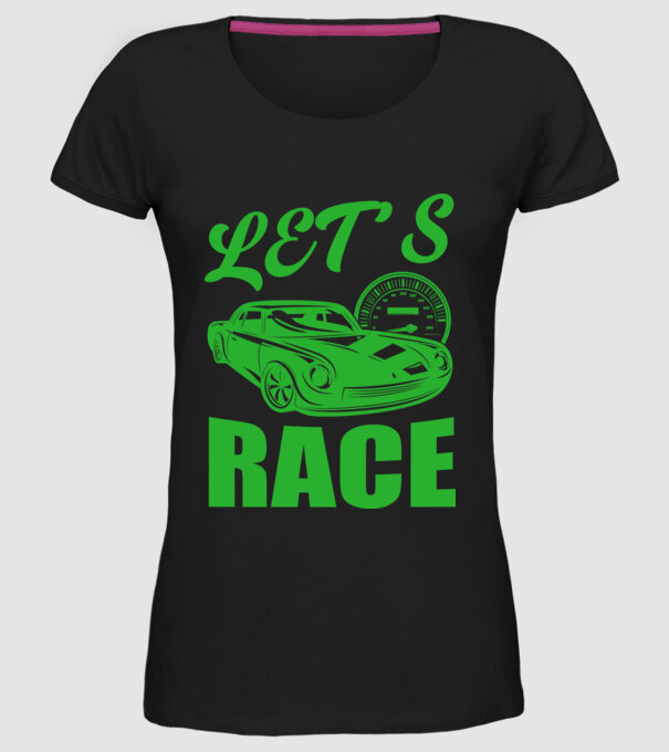 Let's Race - Versenyezzünk! minta fekete pólón