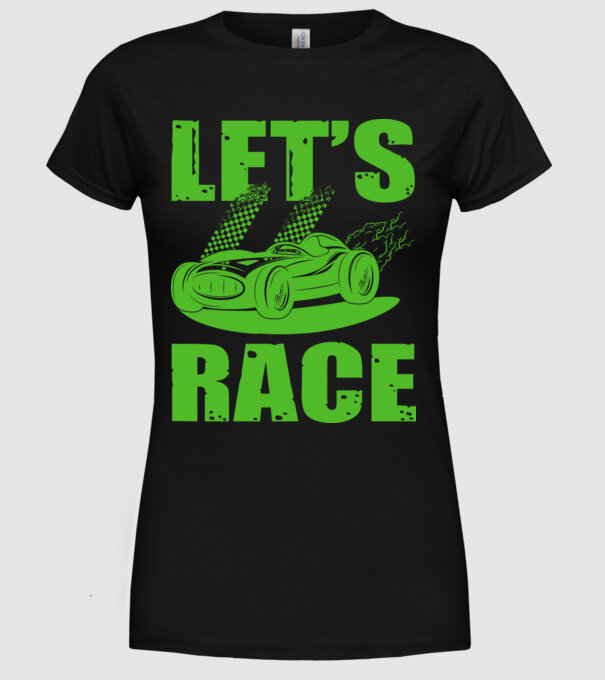 Let's Race - Versenyezzünk! minta fekete pólón