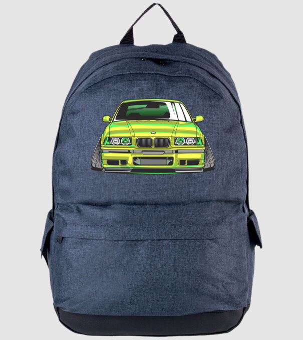 BMW E36 ˝negatív dőlésszög˝ minta farmerkék pólón