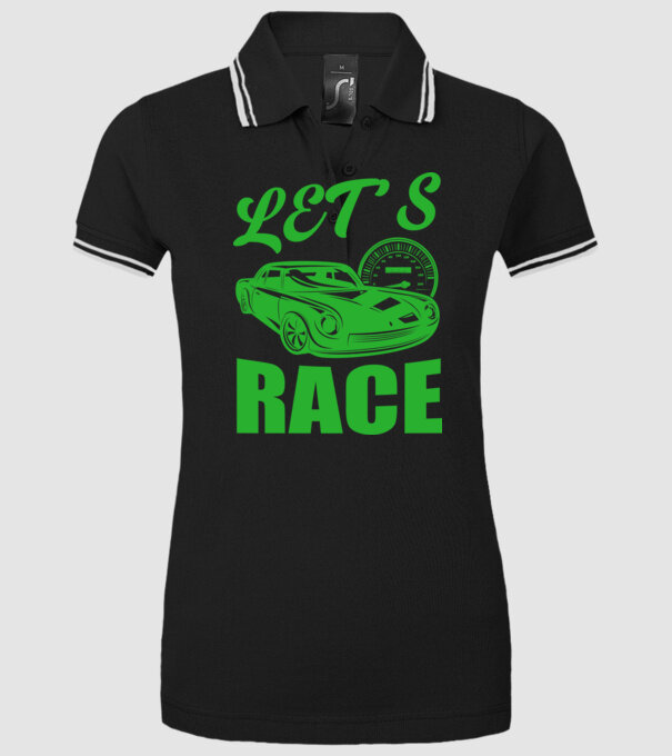 Let's Race - Versenyezzünk! minta fekete pólón