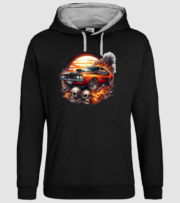 Muscle Car - Izomautó minta fekete pólón