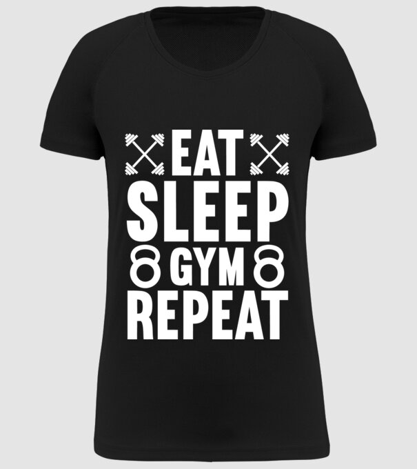 Eat Sleep Gym Repeat - Evés alvás edzőterem ismétlés minta fekete pólón