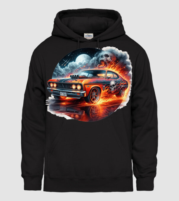 Muscle Car - Izomautó minta fekete pólón