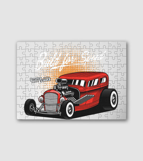 Hot Rod minta fehér pólón