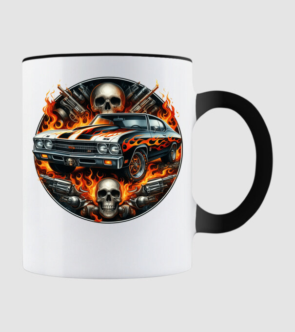 Muscle Car - Izomautó minta fekete pólón