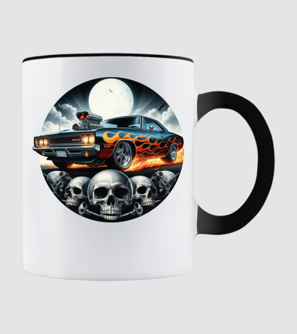 Muscle Car - Izomautó minta fekete pólón