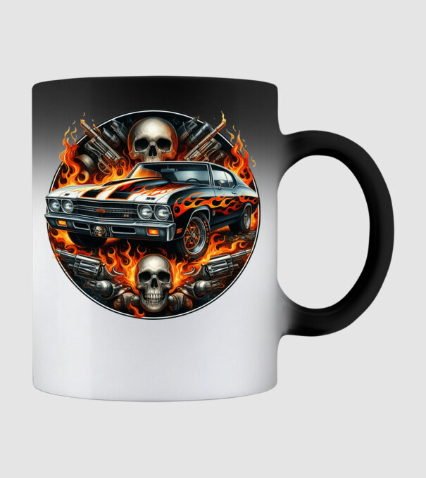Muscle Car - Izomautó minta fekete pólón