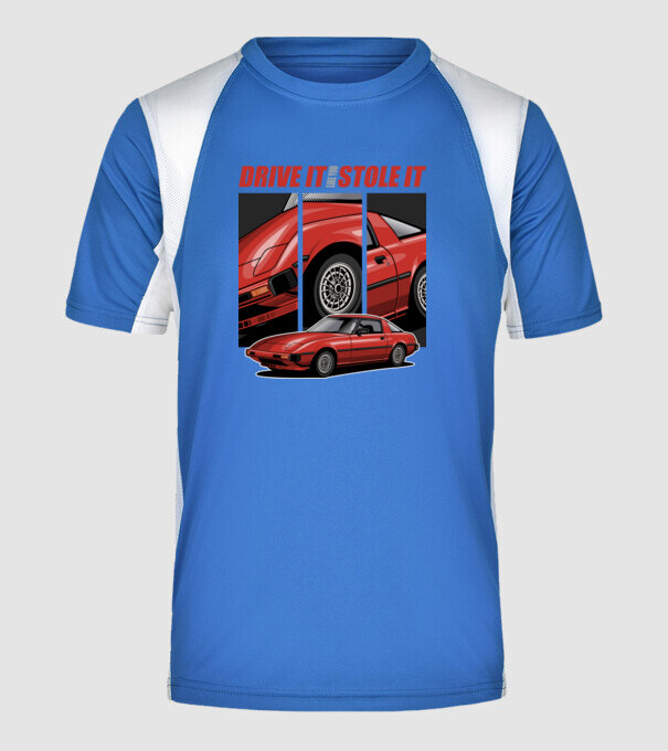 Mazda RX-7 - Drive it like you stole it minta királykék pólón