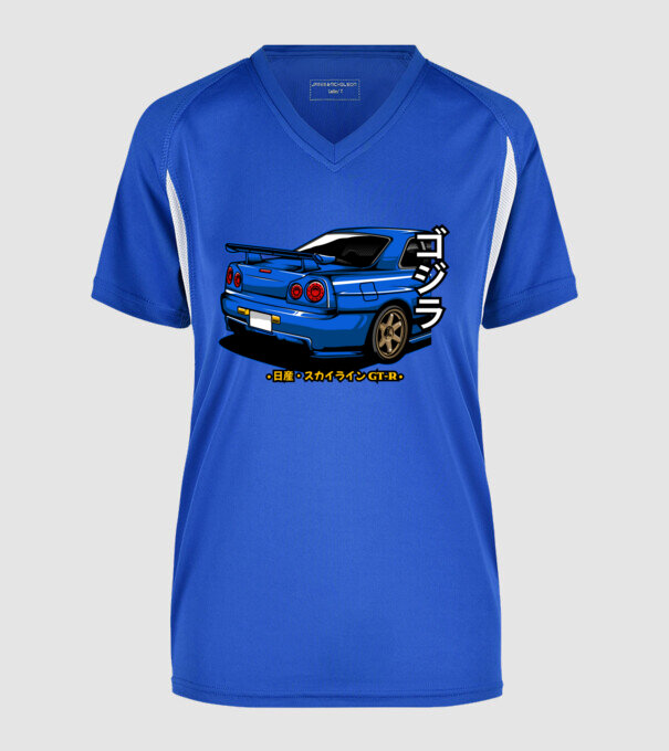 Nissan Skyline GTR minta királykék pólón