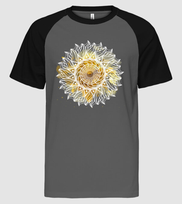 Mandala akvarell arany minta szürke/fekete pólón
