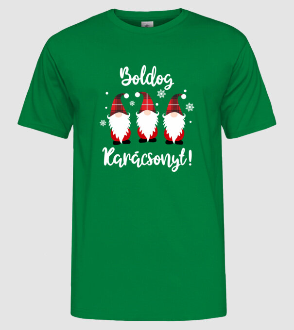 Boldog Karácsonyt törpék minta zöld pólón