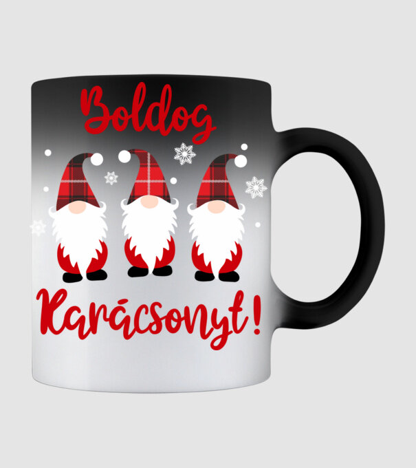 Boldog Karácsonyt törpék minta fekete pólón