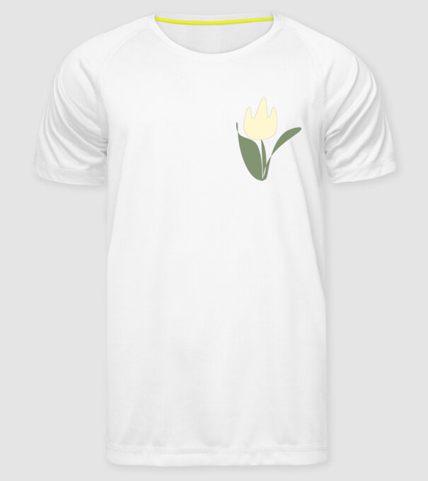 sárga tulipán  minta fehér pólón