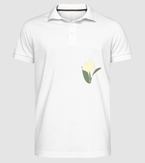 sárga tulipán minta fehér pólón