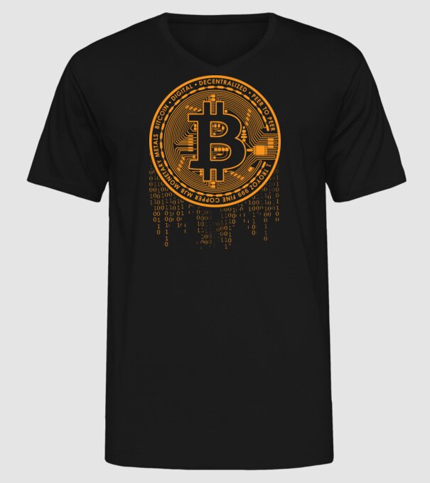 Bitcoin minta fekete pólón