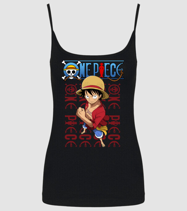 One Piece Luffy minta fekete pólón