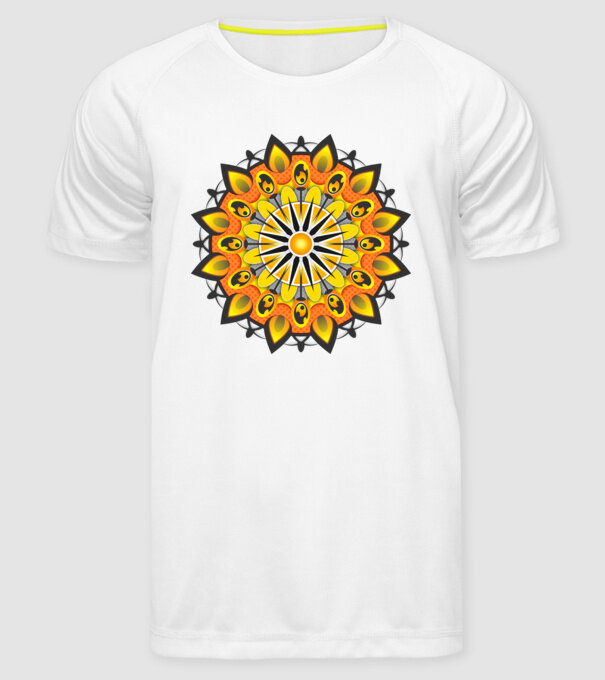 Nap mandala minta fehér pólón