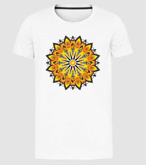 Nap mandala minta fehér pólón