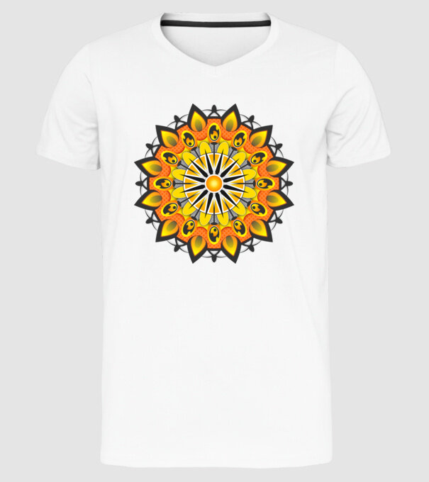 Nap mandala minta fehér pólón