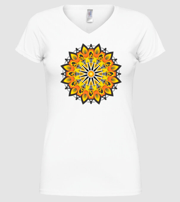 Nap mandala minta fehér pólón