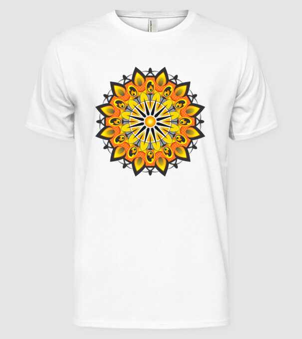 Nap mandala minta fehér pólón