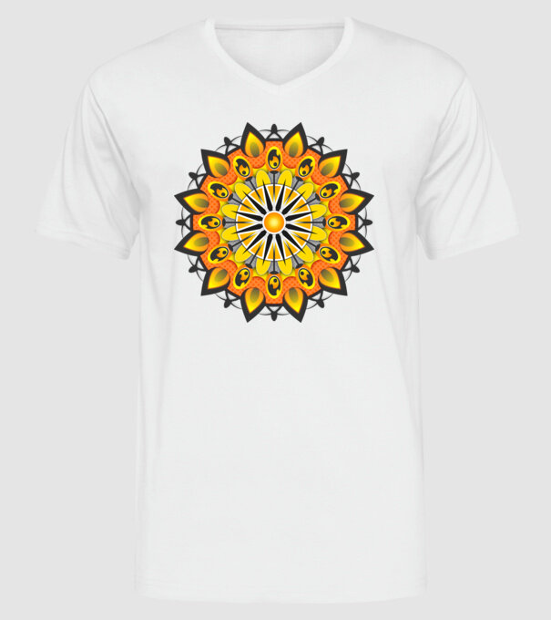 Nap mandala minta fehér pólón