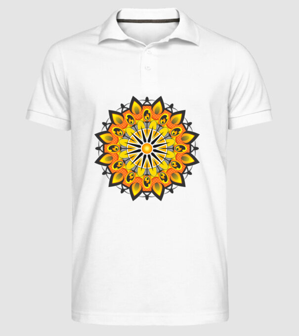 Nap mandala minta fehér pólón