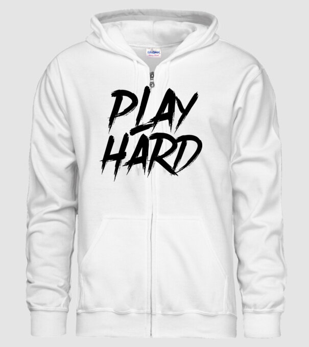 PLAY HARD minta fehér pólón