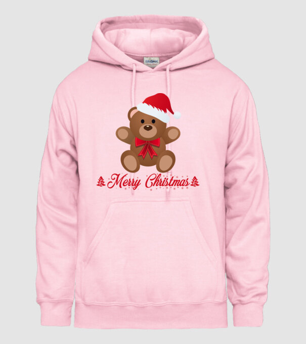 Merry Chrsitmas 2021 - Maci minta világos rózsaszín pólón