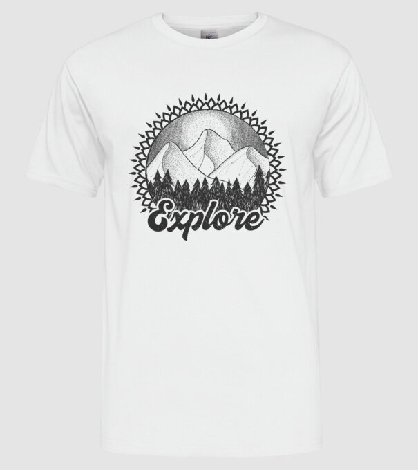Explore - Retro természet - utazás minta fehér pólón