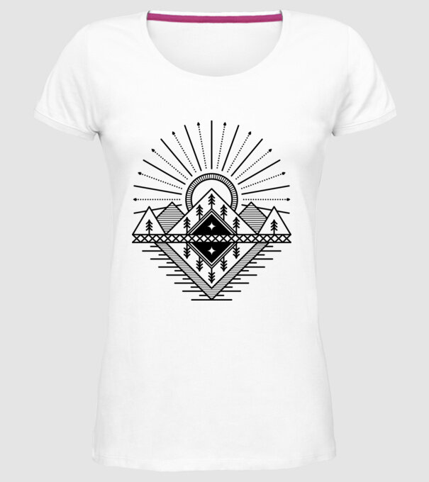 Tribal - minimál retro tájkép minta fehér pólón