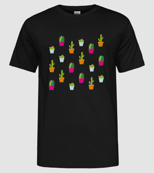 Kaktuszok minta fekete pólón