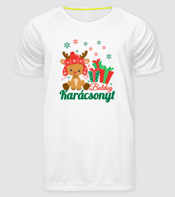 Boldog karácsonyt rénszarvasos minta fehér pólón