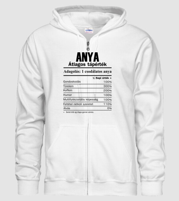 Anya átlagos tápérték minta fehér pólón