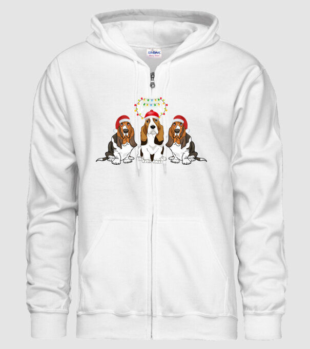 Mikulás sapkás Basset Hound minta fehér pólón