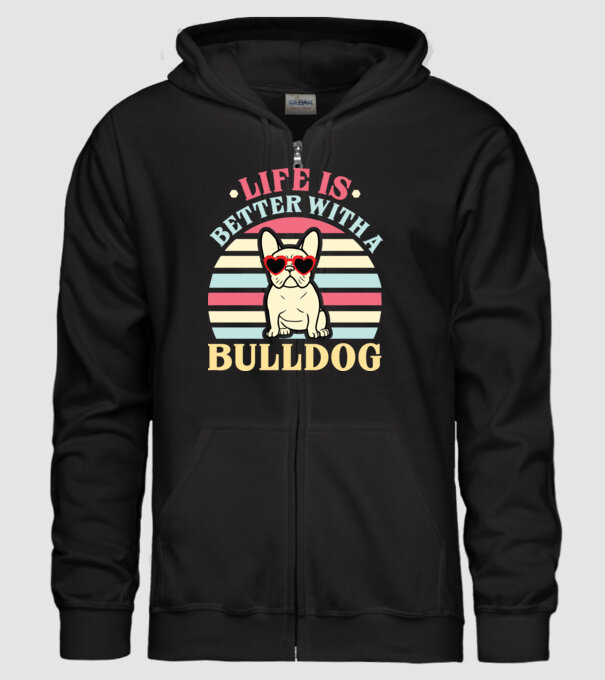 LIFE IS BETTER WITH A BULLDOG minta fekete pólón