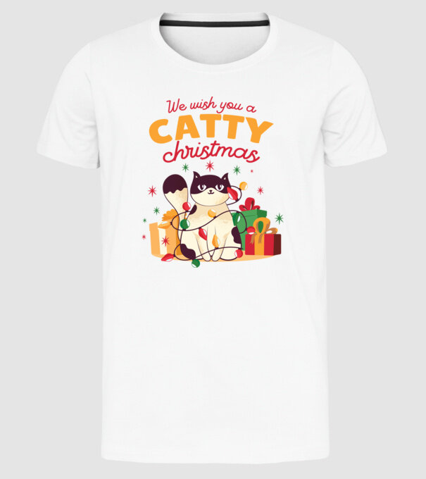 Catty Christmas minta fehér pólón