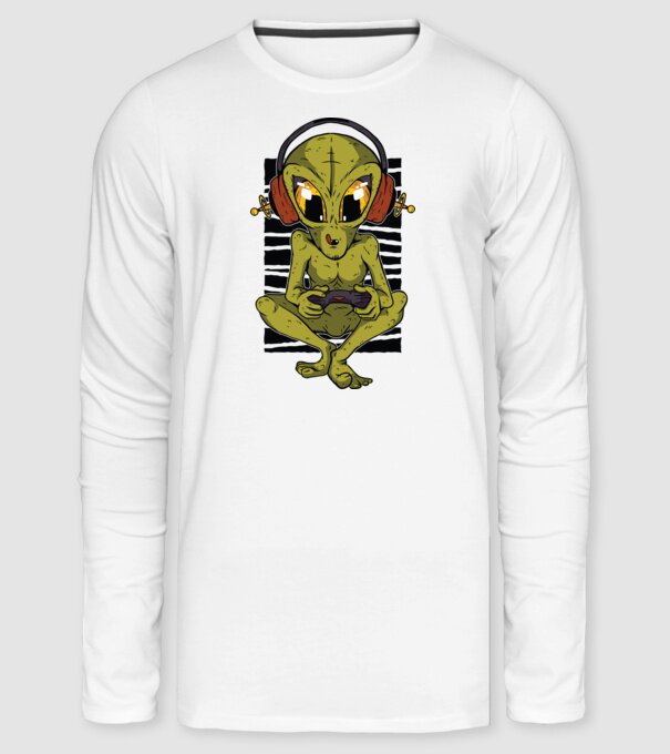 Alien gamer minta fehér pólón