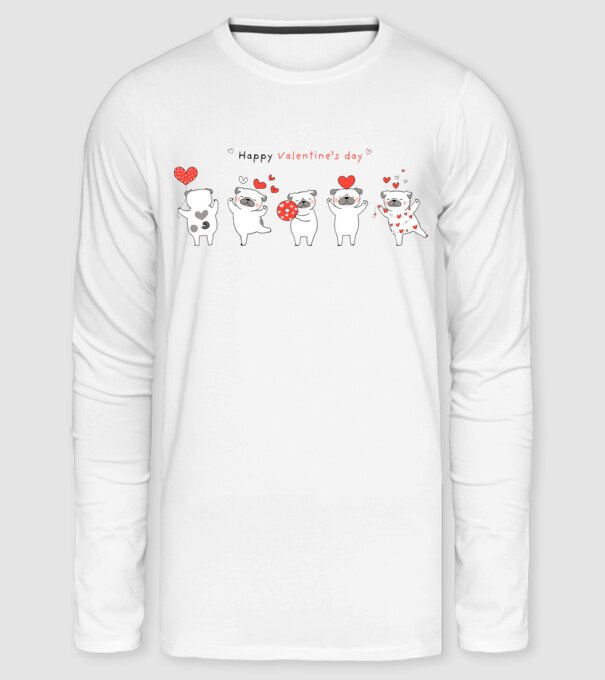 Pug dog with little red hearts valentine minta fehér pólón