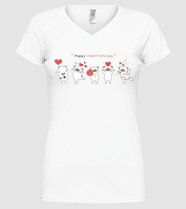 Pug dog with little red hearts valentine minta fehér pólón