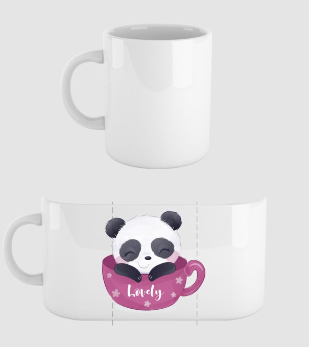 Cuki panda csészében  minta fehér pólón