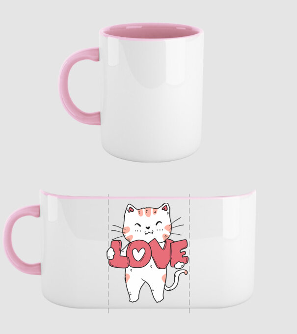 Cuki cica love feliratot tart minta világos rózsaszín pólón