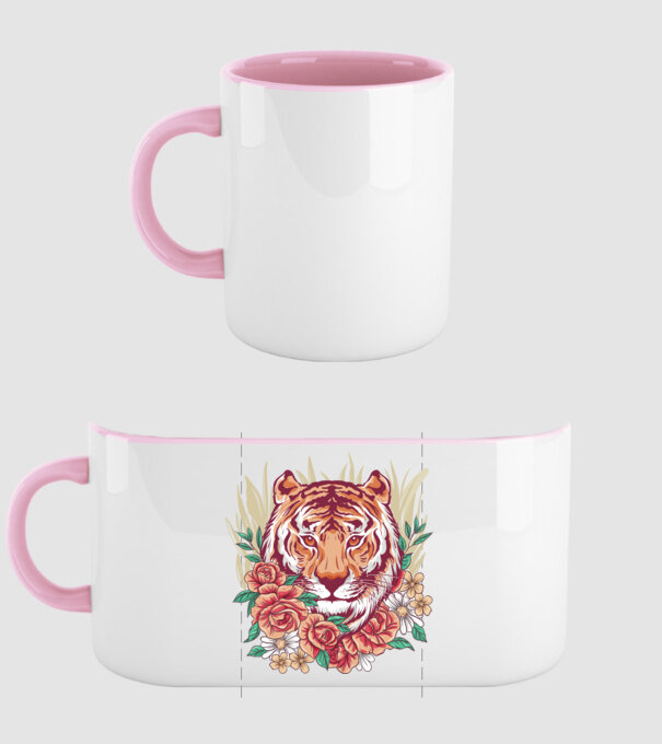 Tiger with flowers minta világos rózsaszín pólón