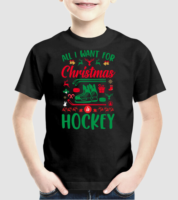 All I want for Christmas is hockey minta fekete pólón