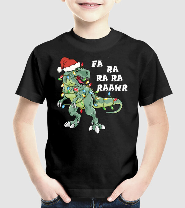 Mikulás sapkás dínó minta fekete pólón