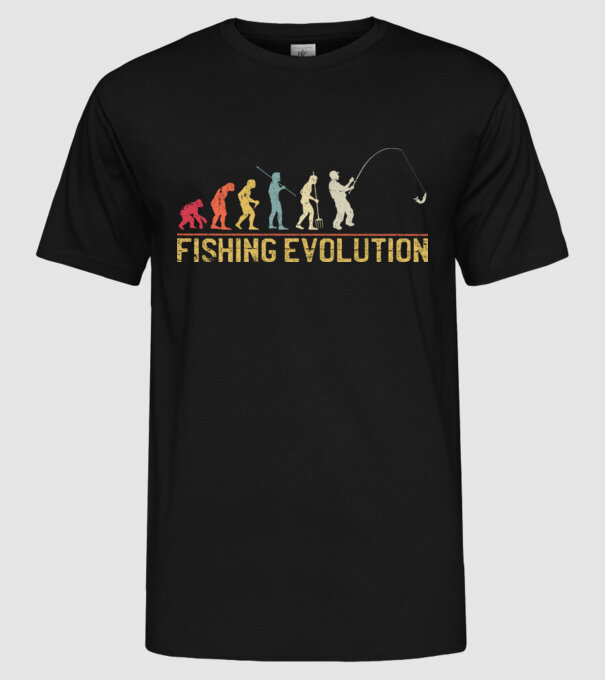Horgász evolúció  minta fekete pólón