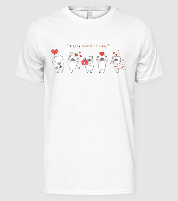 Pug dog with little red hearts valentine minta fehér pólón