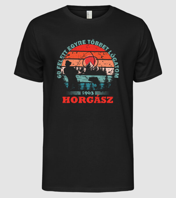 60 éves horgásznak minta fekete pólón