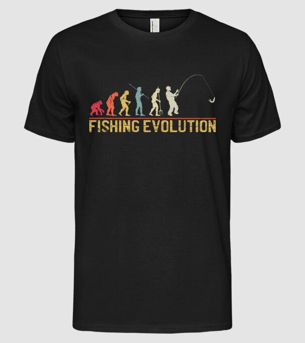 Horgász evolúció  minta fekete pólón